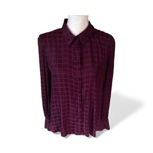 NEW Vince Camuto Purple Checked Blouse Size Medium Button Up Business Casual